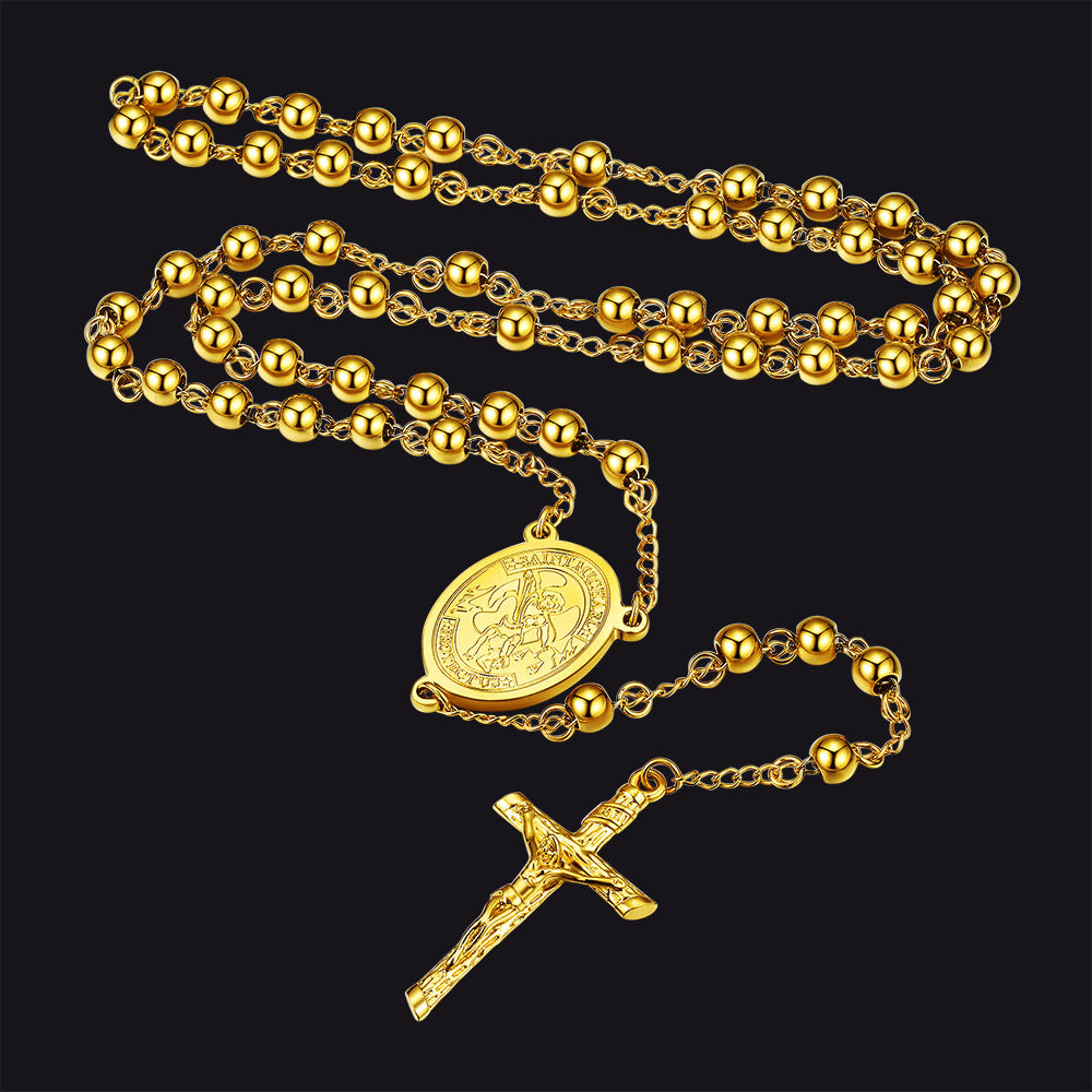 Catholic St. Michael Rosary Bead Necklace