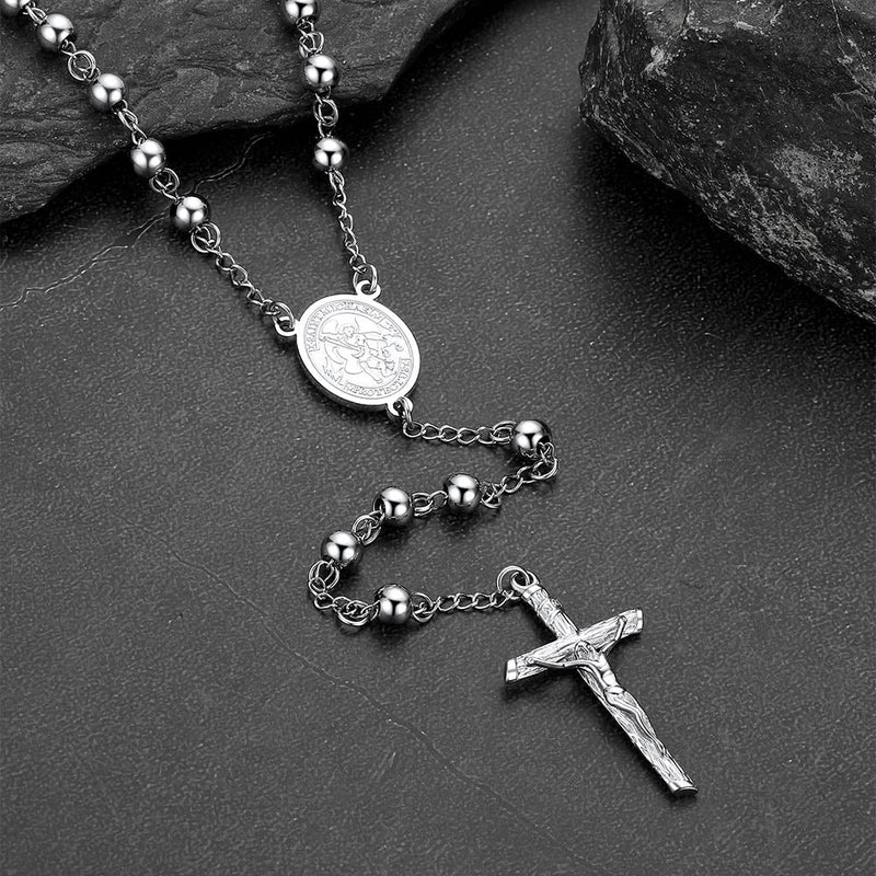 Catholic St. Michael Rosary Bead Necklace