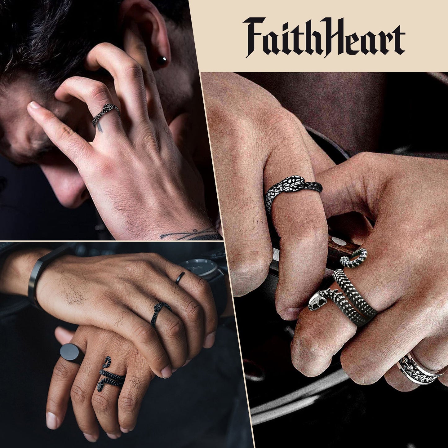 Stainless Steel Midi Snake Band Ring for