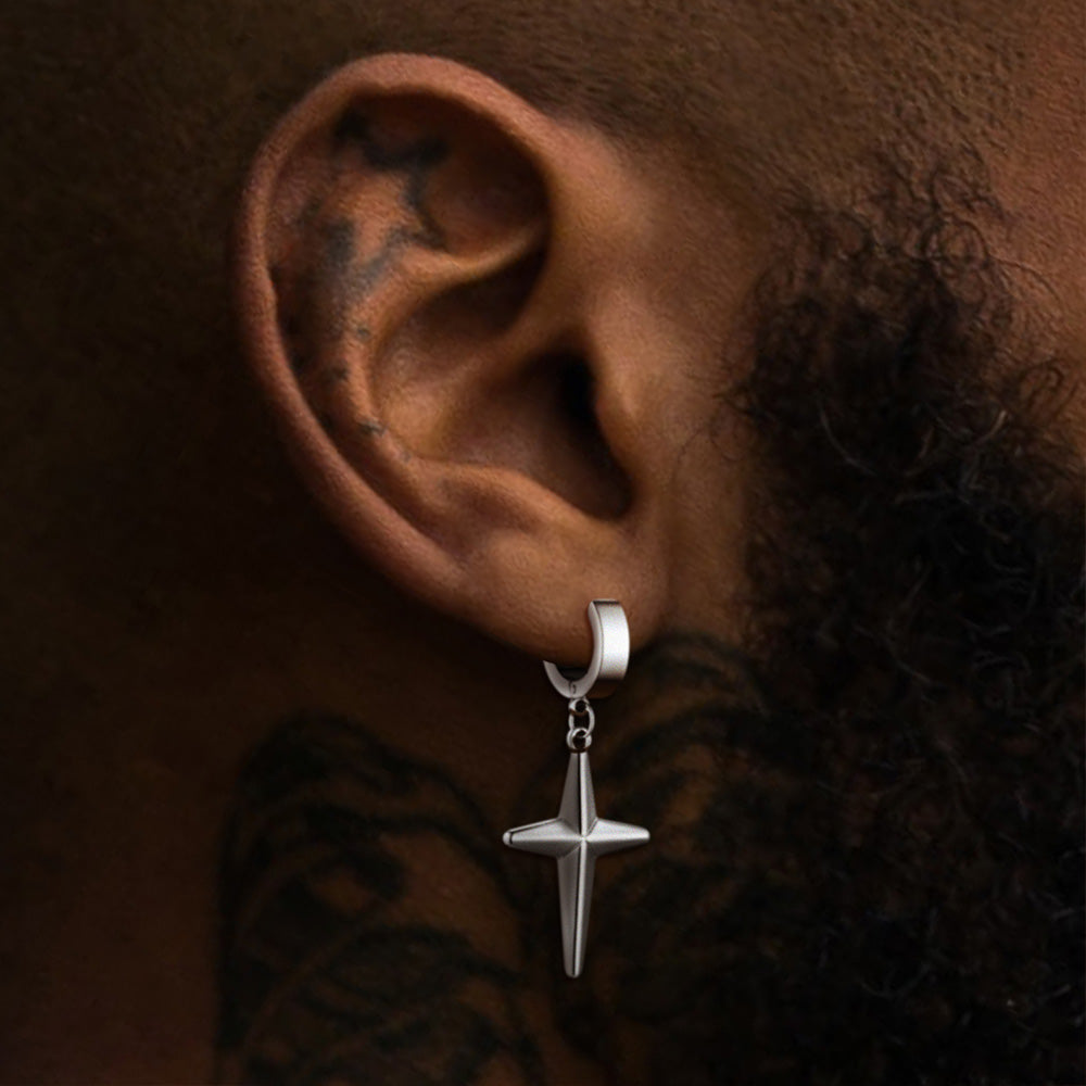 Flash Star Cross Dangle Hoop Earrings for