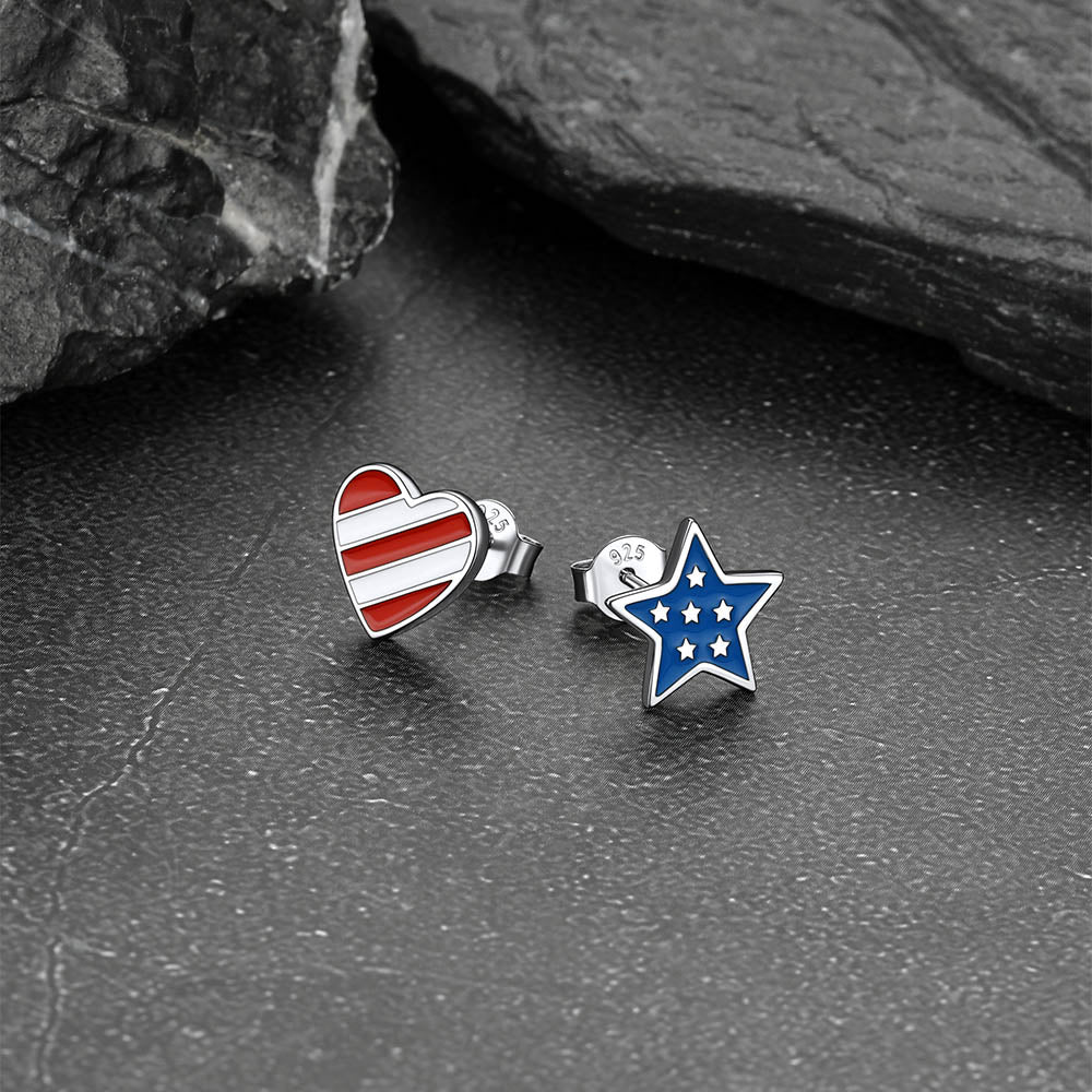 4th of July Star Heart Earrings American Flag Studs for