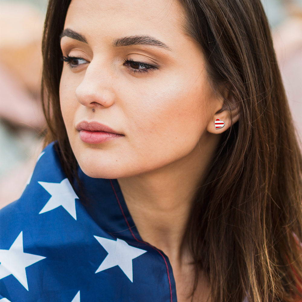 4th of July Star Heart Earrings American Flag Studs for