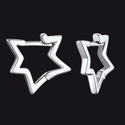 Sterling Silver Star Hoop Earrings for