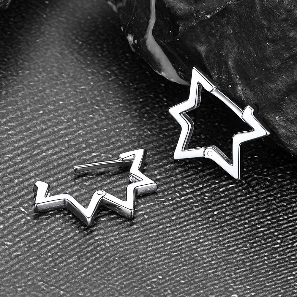 Sterling Silver Star Hoop Earrings for