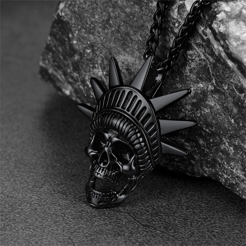 Flash Gothic Statue of Liberty Skull Necklace for