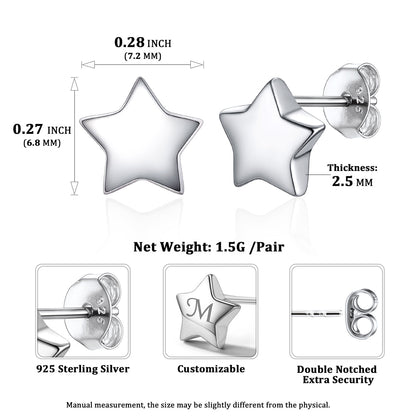 925 Sterling Silver Star Stud Earrings Gift for