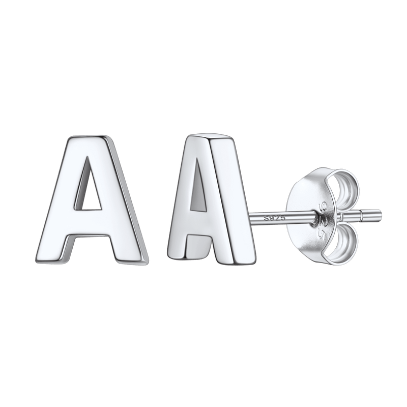 Sterling Silver Tiny Initial Letter Earrings Alphabet Studs for