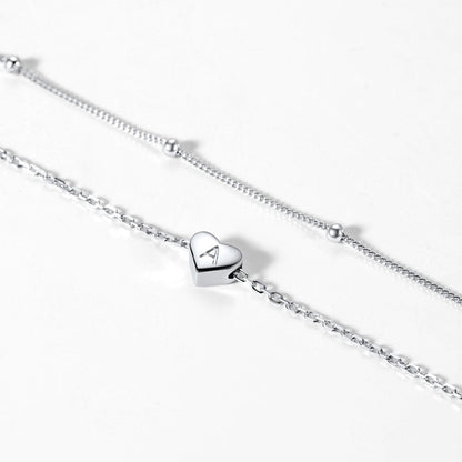 Sterling Silver A-z Initial Heart Layered Anklet for