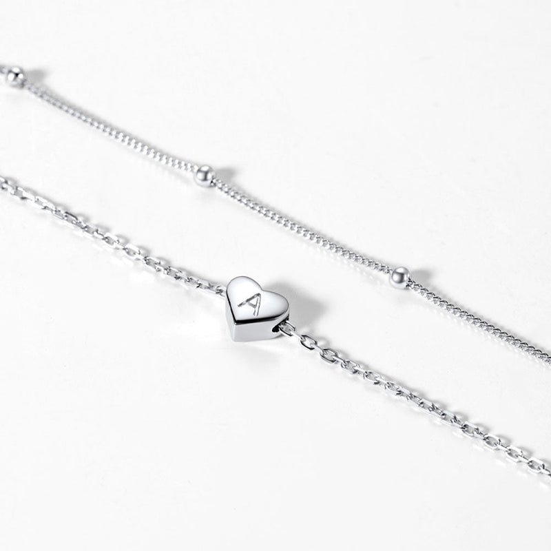 Sterling Silver A-z Initial Heart Layered Anklet for