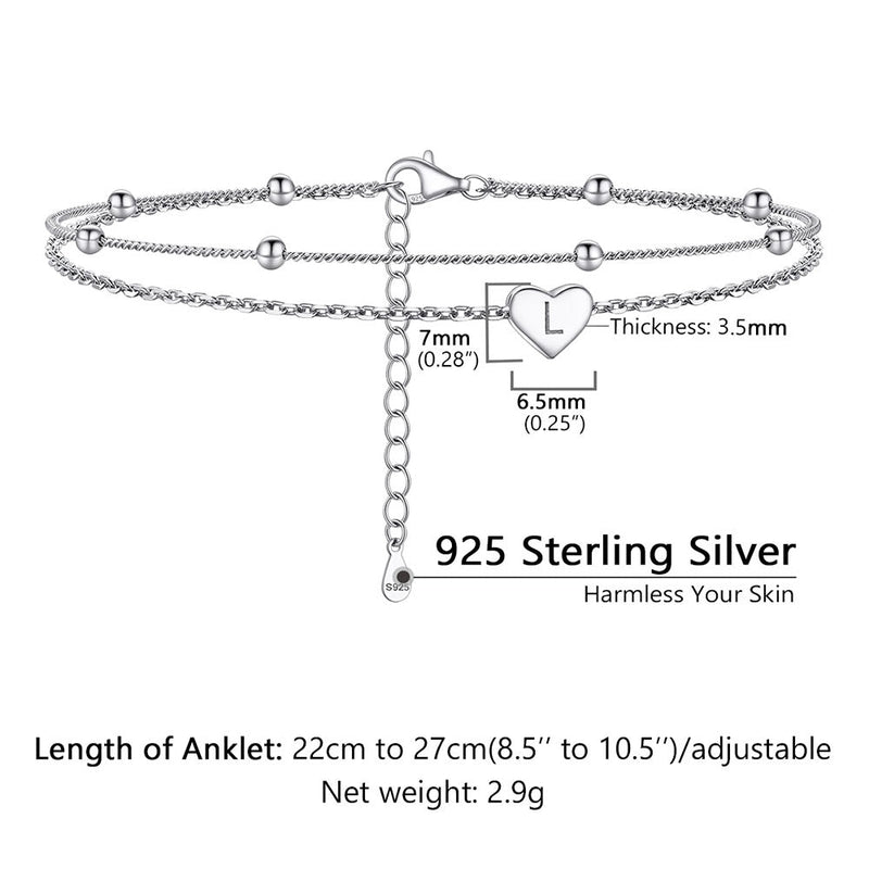 Sterling Silver A-z Initial Heart Layered Anklet for