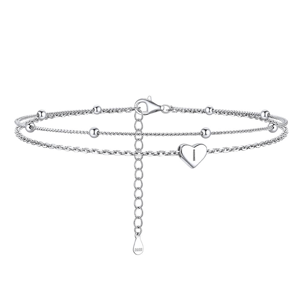 Sterling Silver A-z Initial Heart Layered Anklet for