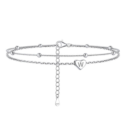 Sterling Silver A-z Initial Heart Layered Anklet for