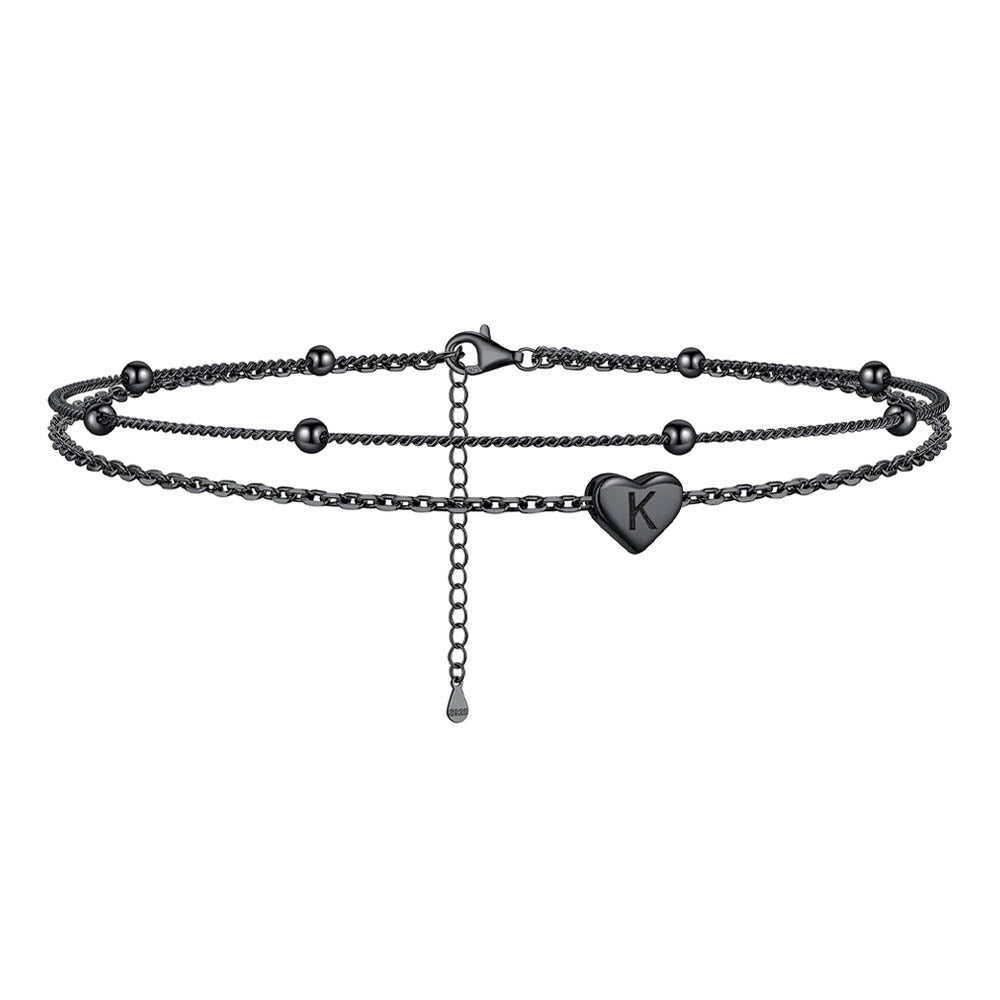 Sterling Silver A-z Initial Heart Layered Anklet for