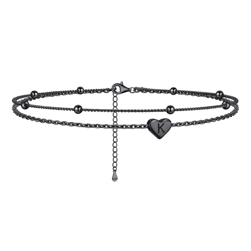 Sterling Silver A-z Initial Heart Layered Anklet for