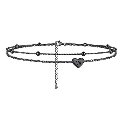 Sterling Silver A-z Initial Heart Layered Anklet for