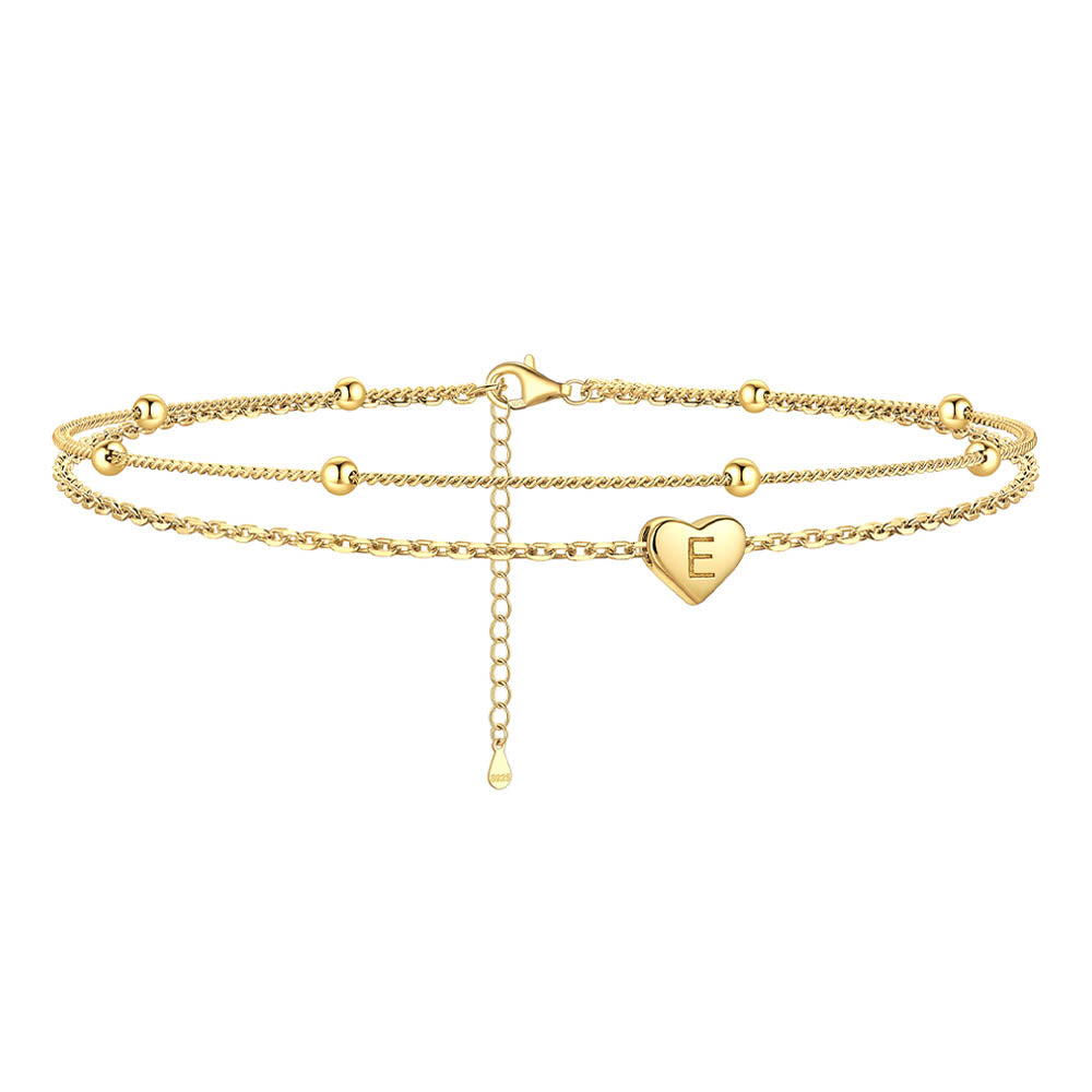 Sterling Silver A-z Initial Heart Layered Anklet for