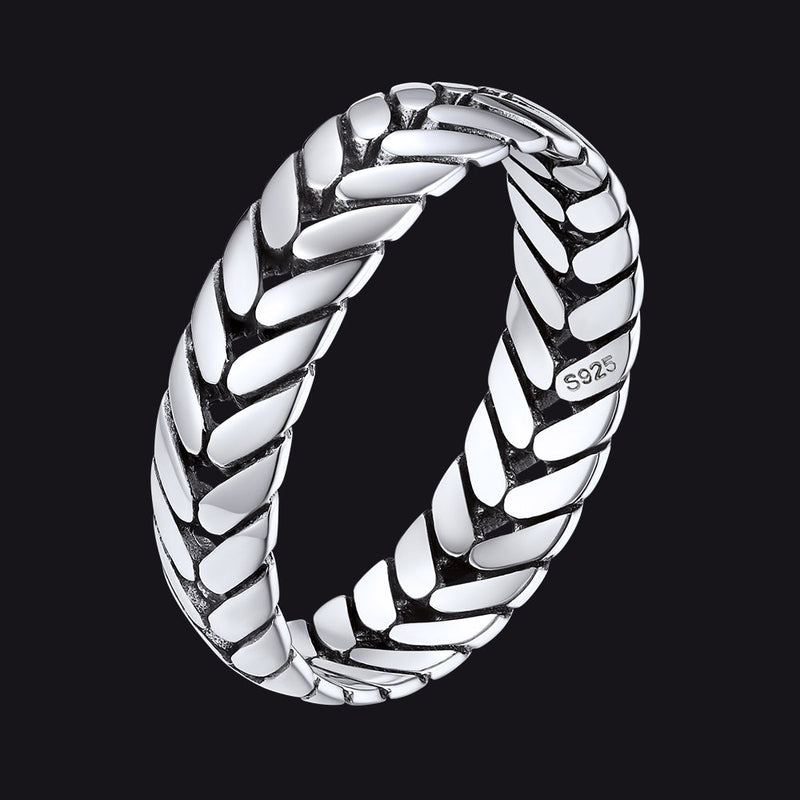 Sterling Silver Chunky Wheat Chain Band Rings 5mm Wide for