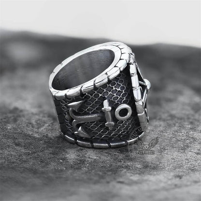 Striking Anchor and Compass Stainless Steel Marine Ring