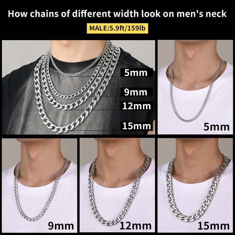 Sturdy Cuban Link Chain Necklace Lobster Clasp for
