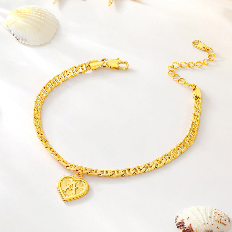 18k Gold Plated Initial Heart Ankle Bracelet for Gift