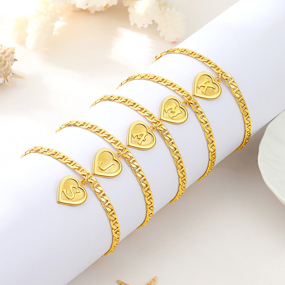 18k Gold Plated Initial Heart Ankle Bracelet for Gift