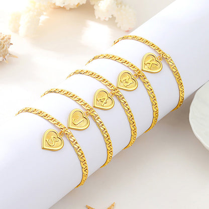 18k Gold Plated Initial Heart Ankle Bracelet for Gift