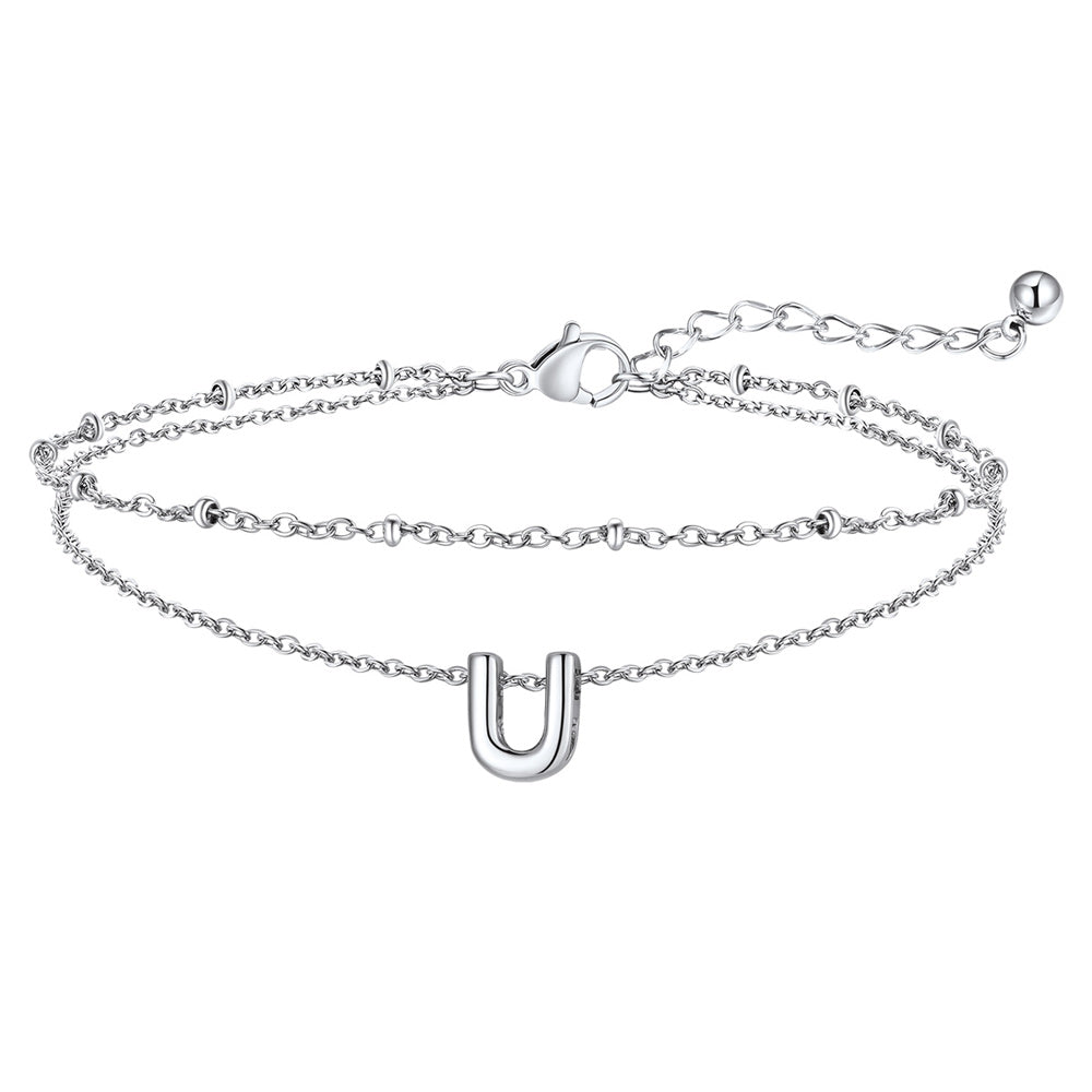 Dainty A-z Initial Layered Ankle Bracelet for Mom