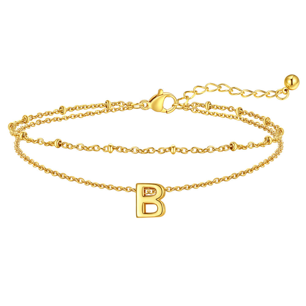 Dainty A-z Initial Layered Ankle Bracelet for Mom