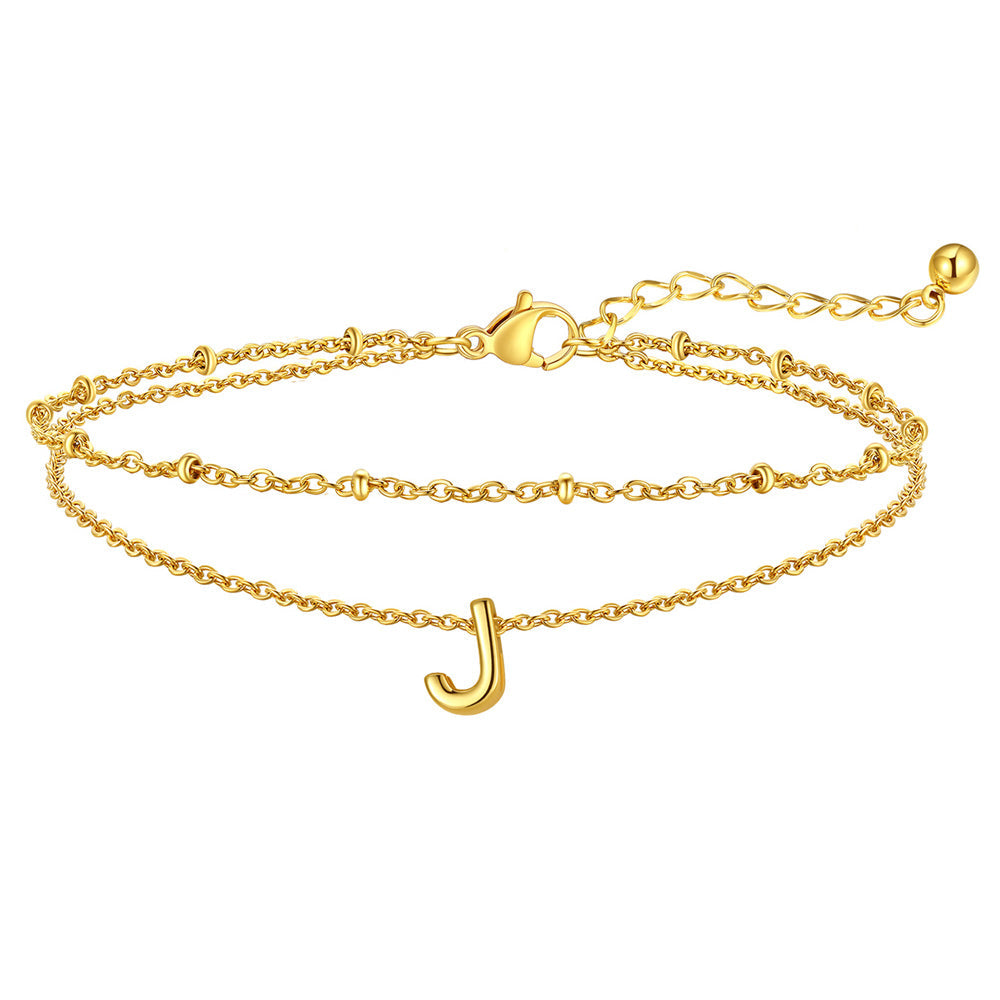 Dainty A-z Initial Layered Ankle Bracelet for Mom