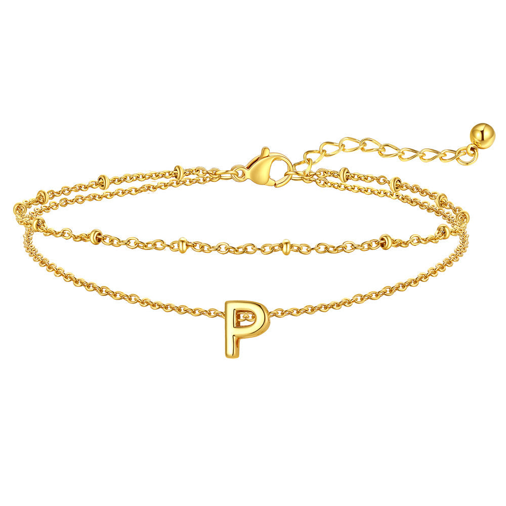 Dainty A-z Initial Layered Ankle Bracelet for Mom