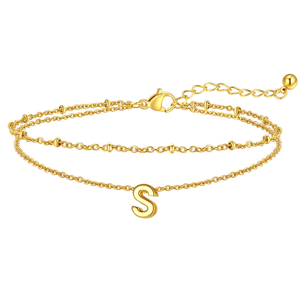 Dainty A-z Initial Layered Ankle Bracelet for Mom