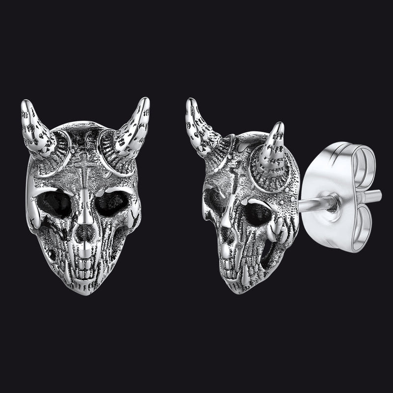 Satanic Goat Skull Stud Earrings for