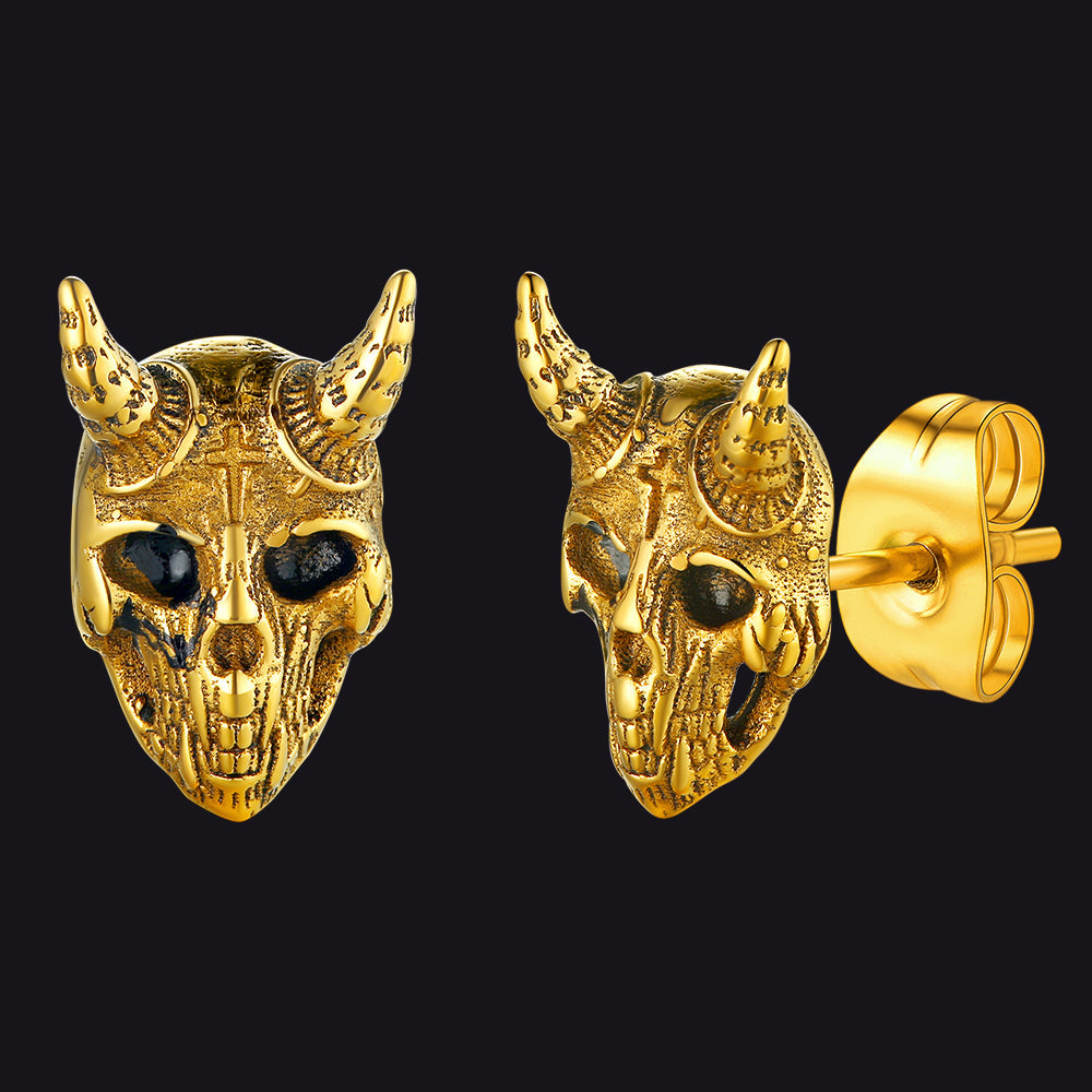 Satanic Goat Skull Stud Earrings for