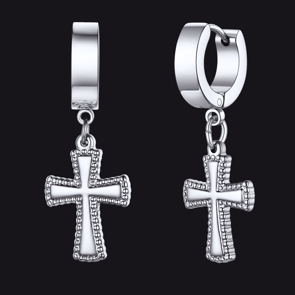 Flash Cz Cross Dangle Hoop Earrings for