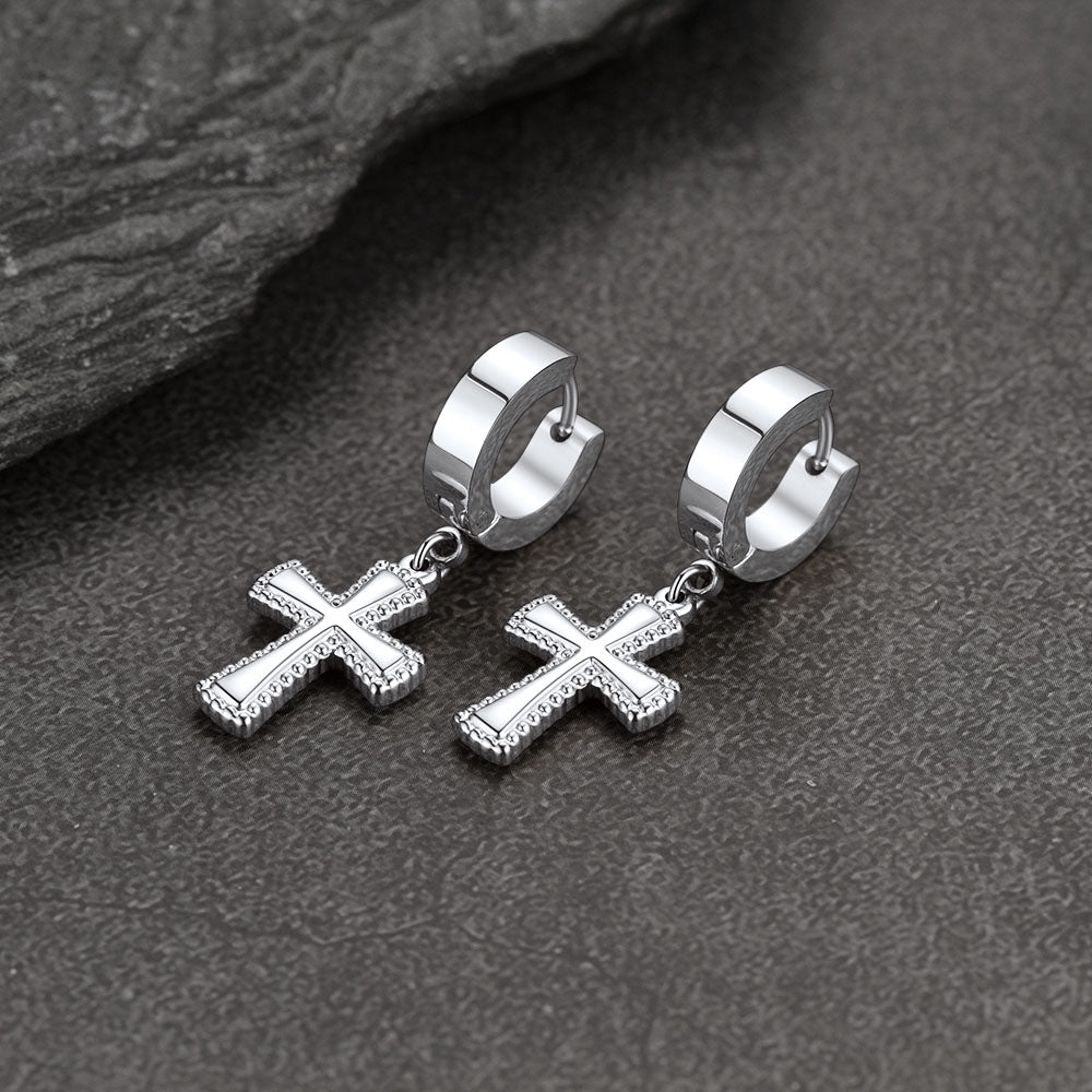Flash Cz Cross Dangle Hoop Earrings for