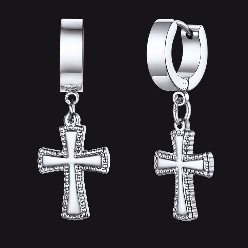 Flash Cz Cross Dangle Hoop Earrings for