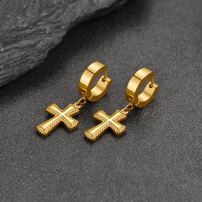 Flash Cz Cross Dangle Hoop Earrings for