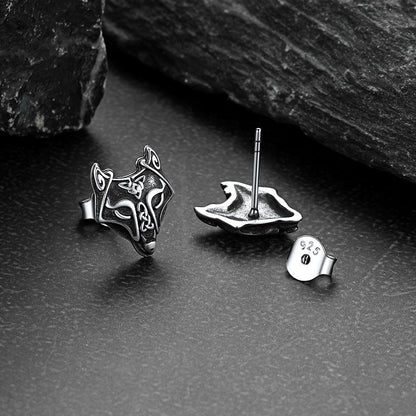 Sterling Silver Viking Celtic Wolf Stud Earrings for