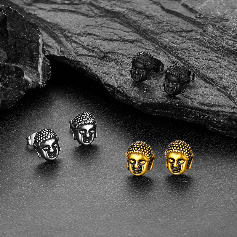 Flash Retro Buddha Head Stud Earrings for