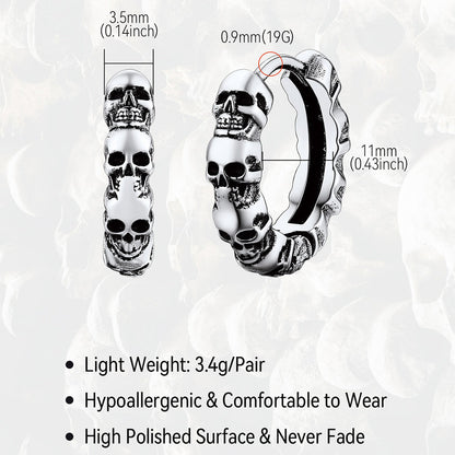 Gothic Skull Huggie Hoop Earrings for