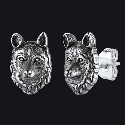 Norse Viking Wolf Stud Earrings for
