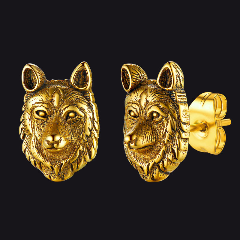 Norse Viking Wolf Stud Earrings for