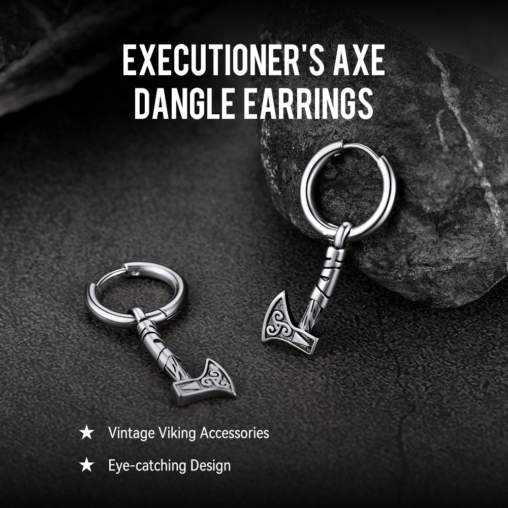 Battle Axe Viking Dangle Hoop Earrings for