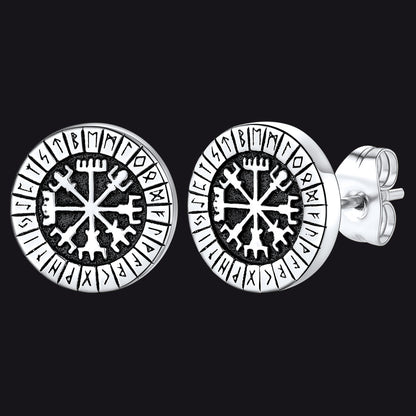 Norse Viking Compass Vegvisir Stud Earrings for