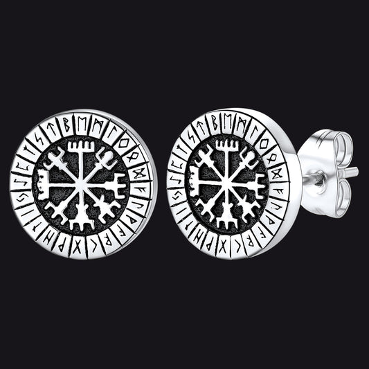 Norse Viking Compass Vegvisir Stud Earrings for