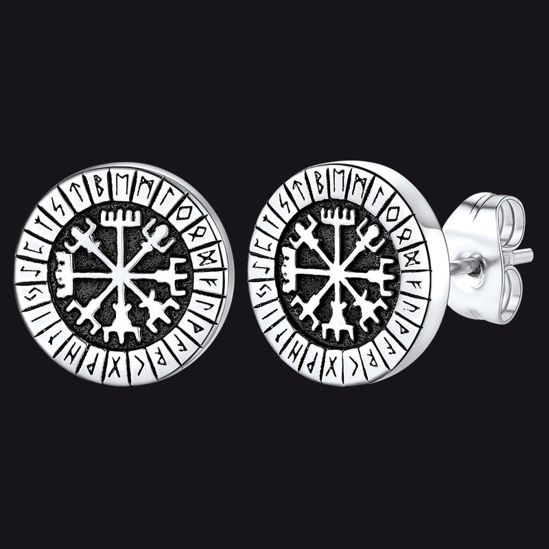 Norse Viking Compass Vegvisir Stud Earrings for