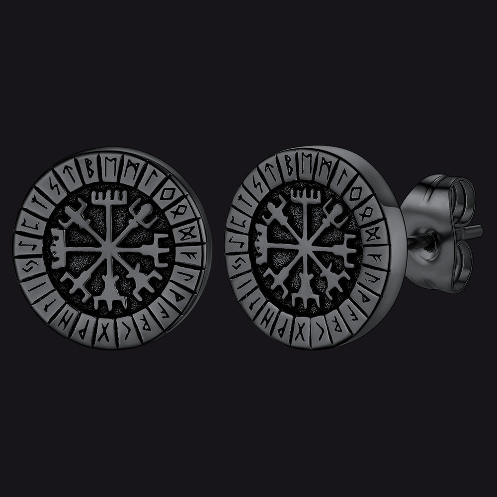 Norse Viking Compass Vegvisir Stud Earrings for