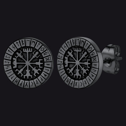 Norse Viking Compass Vegvisir Stud Earrings for
