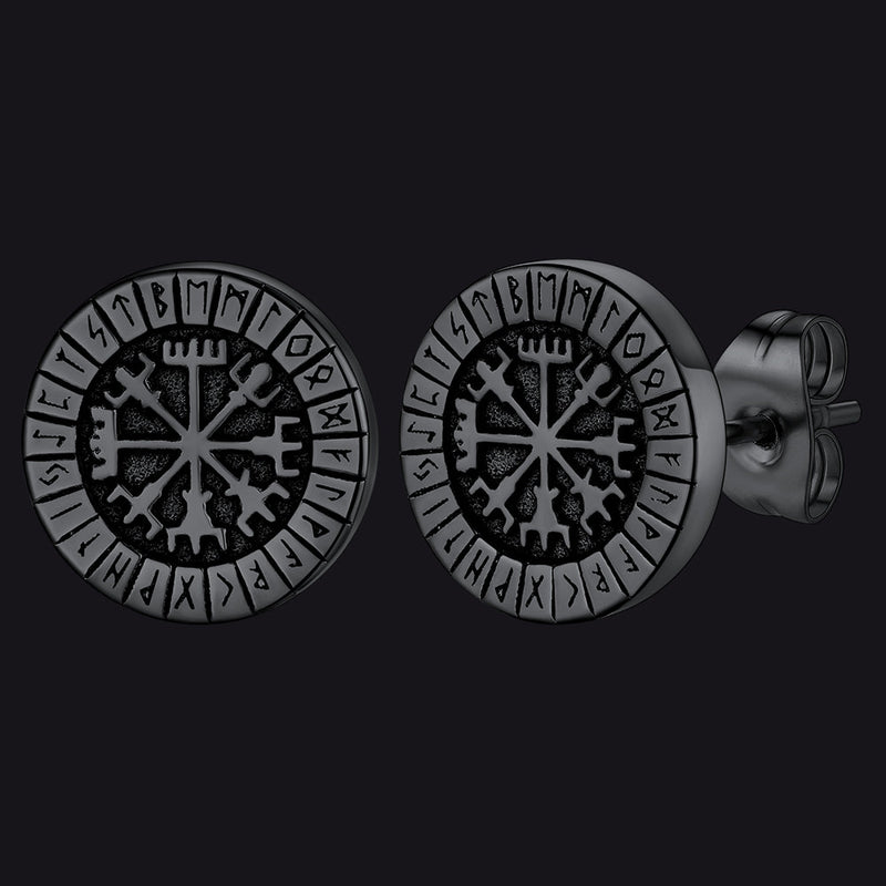 Norse Viking Compass Vegvisir Stud Earrings for