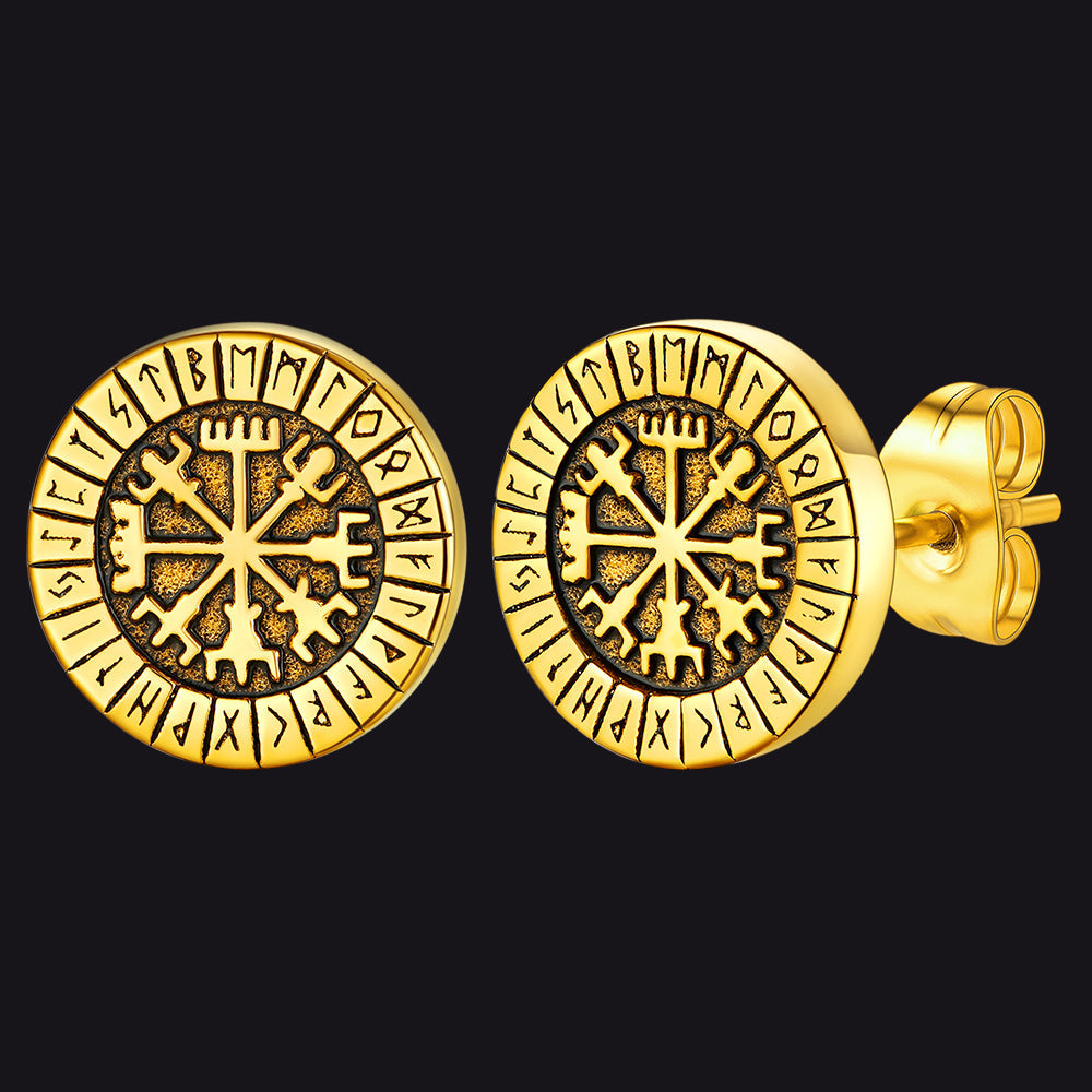 Norse Viking Compass Vegvisir Stud Earrings for